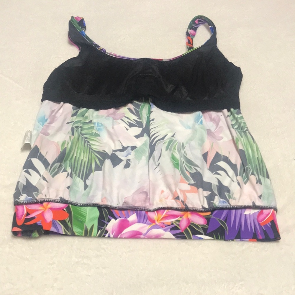 Tropical Floral Print Tankini SwimTop - Purple / Multicolor Sz 20 - Picture 4 of 11